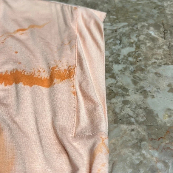 LOLE ALEXANDRA peach orange abstract design on t shirt with cap  sleeve , scoop - Picture 13 of 14